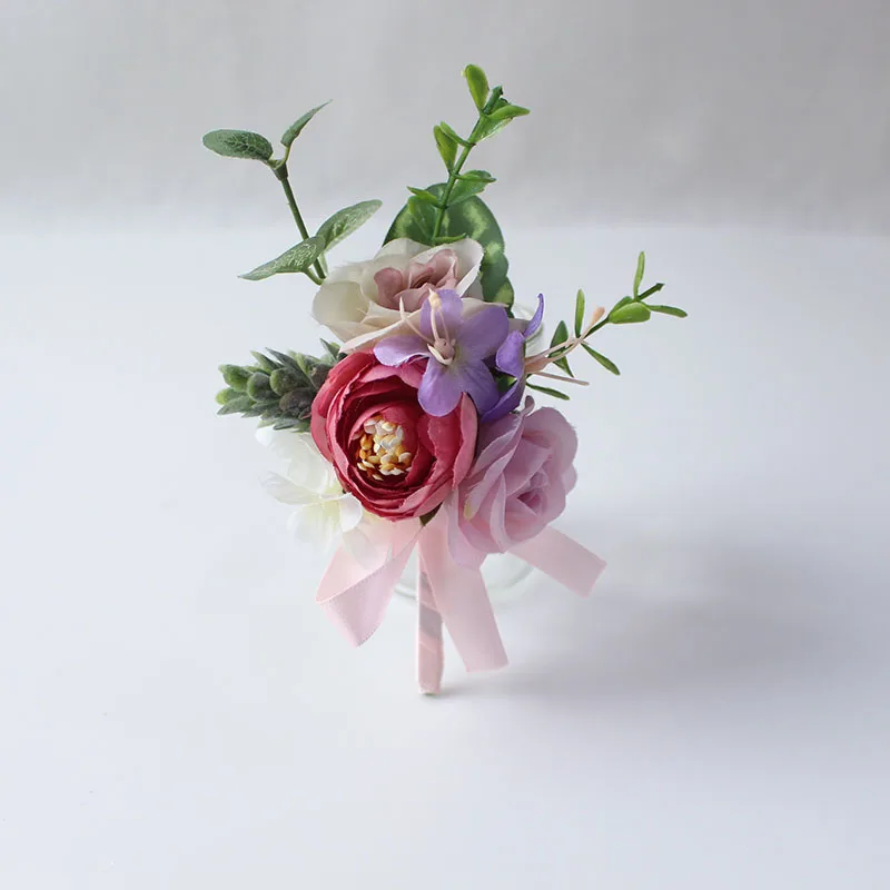 Boutonniere-7 YO CHO Искусственный цветок розы бутоньерка для жениха Свадебный корсаж браслет подружки невесты фиолетовые шелковые цветы Брошь Maria - Цвет: Boutonniere-7