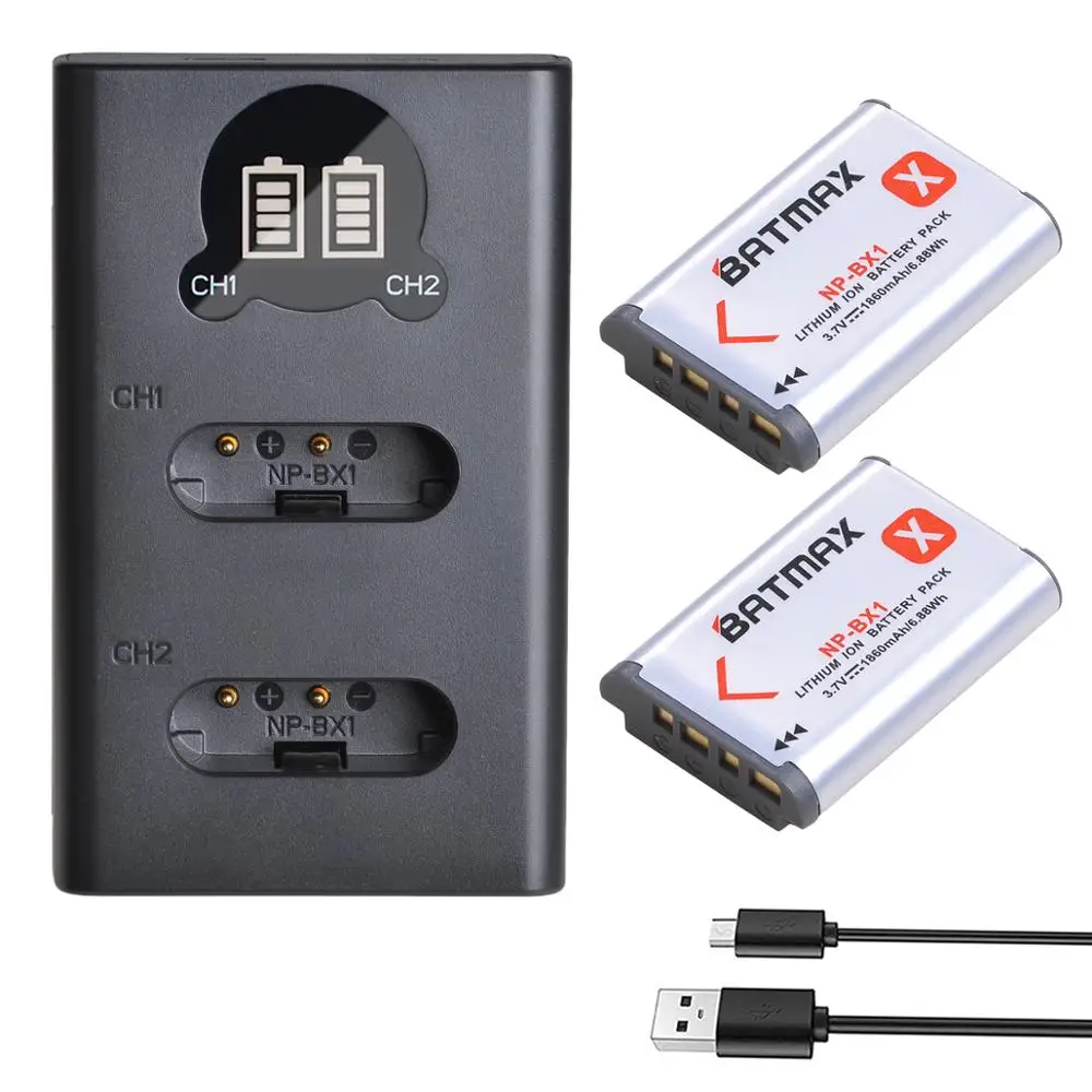 2Pcs set 2 шт. 1860 мА/ч, NP-BX1 NP BX1 Батарея акумуляторная батарея+ Зарядное устройство с Тип C для sony комплектующие фотоаппарата sony DSC RX1 RX100 AS100V M3 M2 HX300 HX50 GWP88 AS15 WX350 - Цвет: 2Pcs set