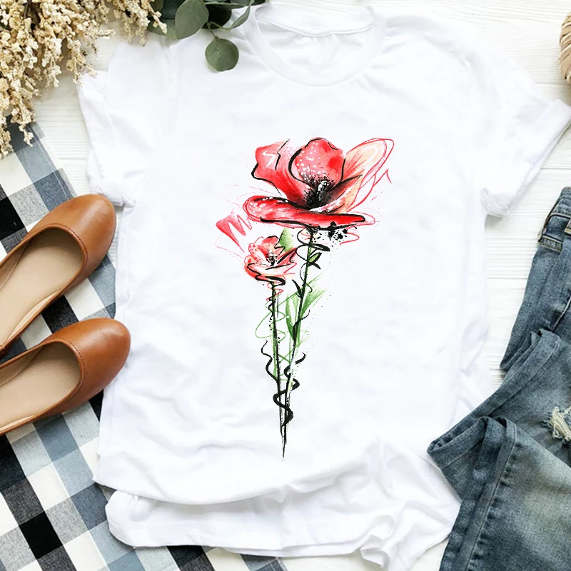 

Women Lady Watercolor Flower Flower 90s Cute Fashion Print Shirt T Tee Womens Clothes Tshirt for Female Top Graphic T-shirt