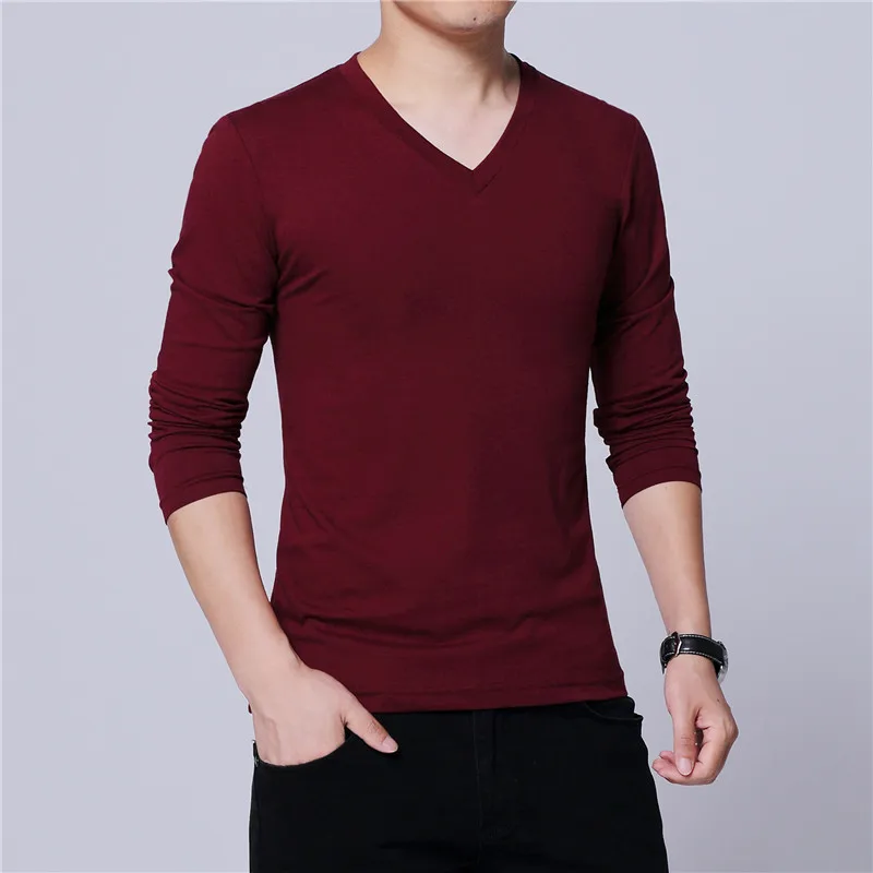 16 Модная мужская футболка Slim Fit Custom t Crease дизайн длинная стильная Роскошная футболка с v-образным вырезом для фитнеса футболка Homme - Цвет: 16