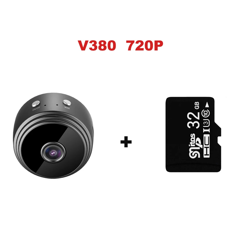V380 720P With 32G A9, hd 1080 p, wifi, ip мини камера, маленькая, беспроводная, домашняя, для детей, ночное видение, безопасность, микро обнаружение движения, Hisilicon Hi3518EV200 cam - Цвет: V380 720P With 32G