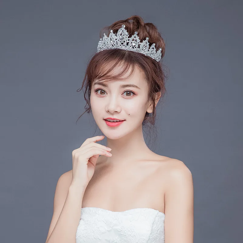 

Baroque Luxury Rhinestone Beads Bridal Crown Tiaras Silver Color Crystal Diadem Tiaras Bride Headbands Wedding Hair Accessories