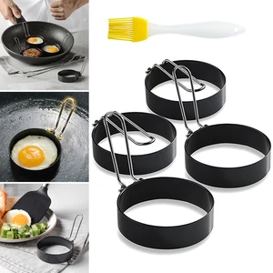 4pcs Non-Stick Egg Rings Fry Fried Poacher Mould Pancakes Ring Folding Handle Practical Egg Tools Kitchen Tools & Gadgets