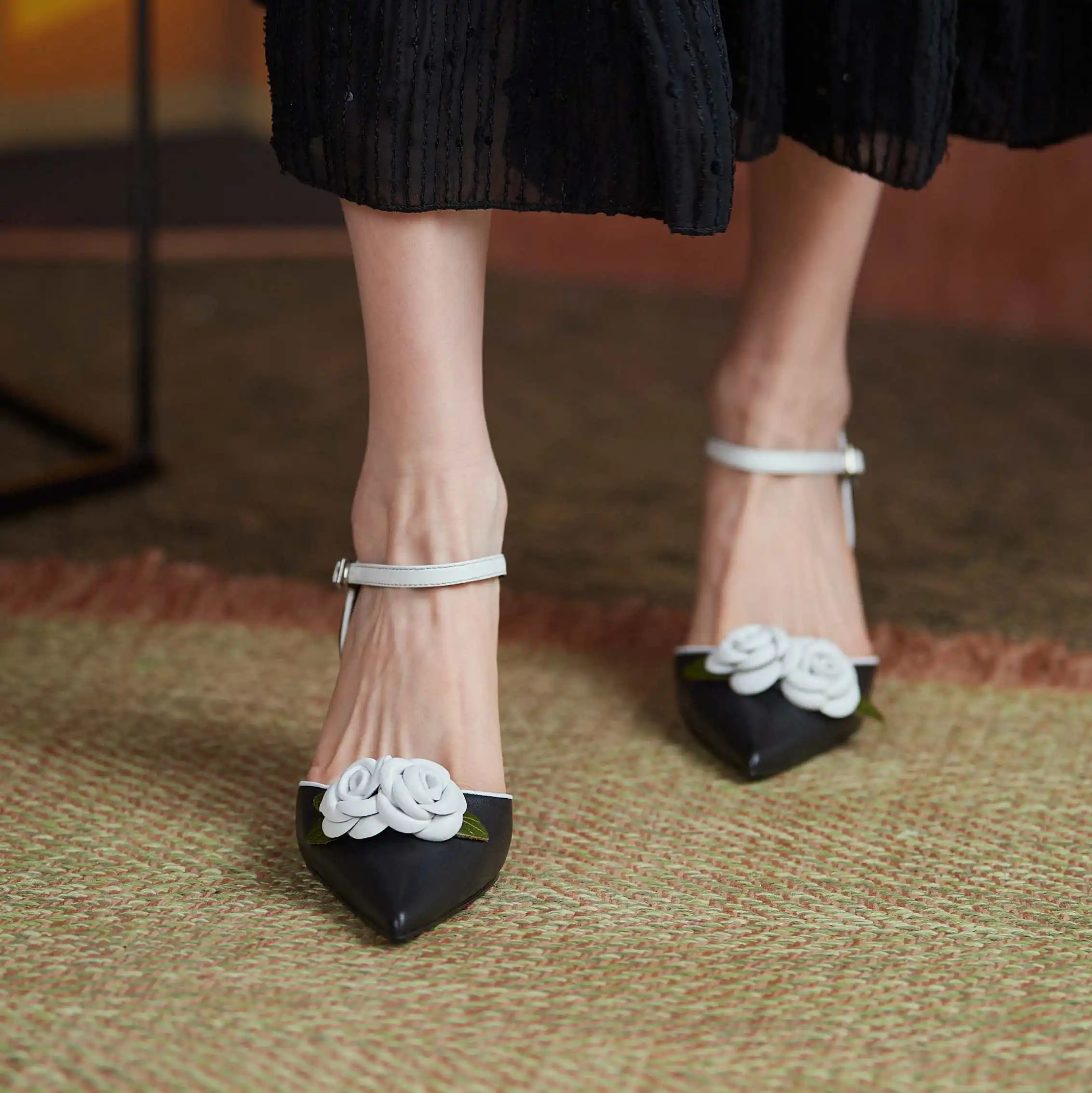 

Krazing pot new cow leather pointed toe thin high heels flower mixed colors European style buckle straps women sandals shoes L16