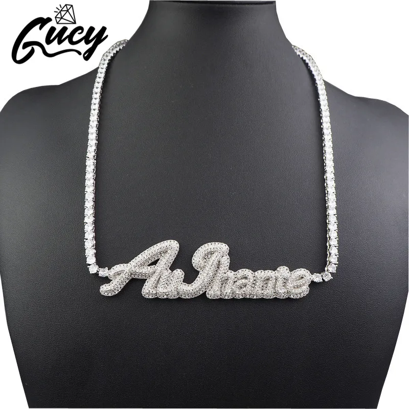 GUCY Custom Name Letters Pendant With 4mm Tennis Chain High Quality Micro Pave CZ Hip Hop Jewelry For Women Men