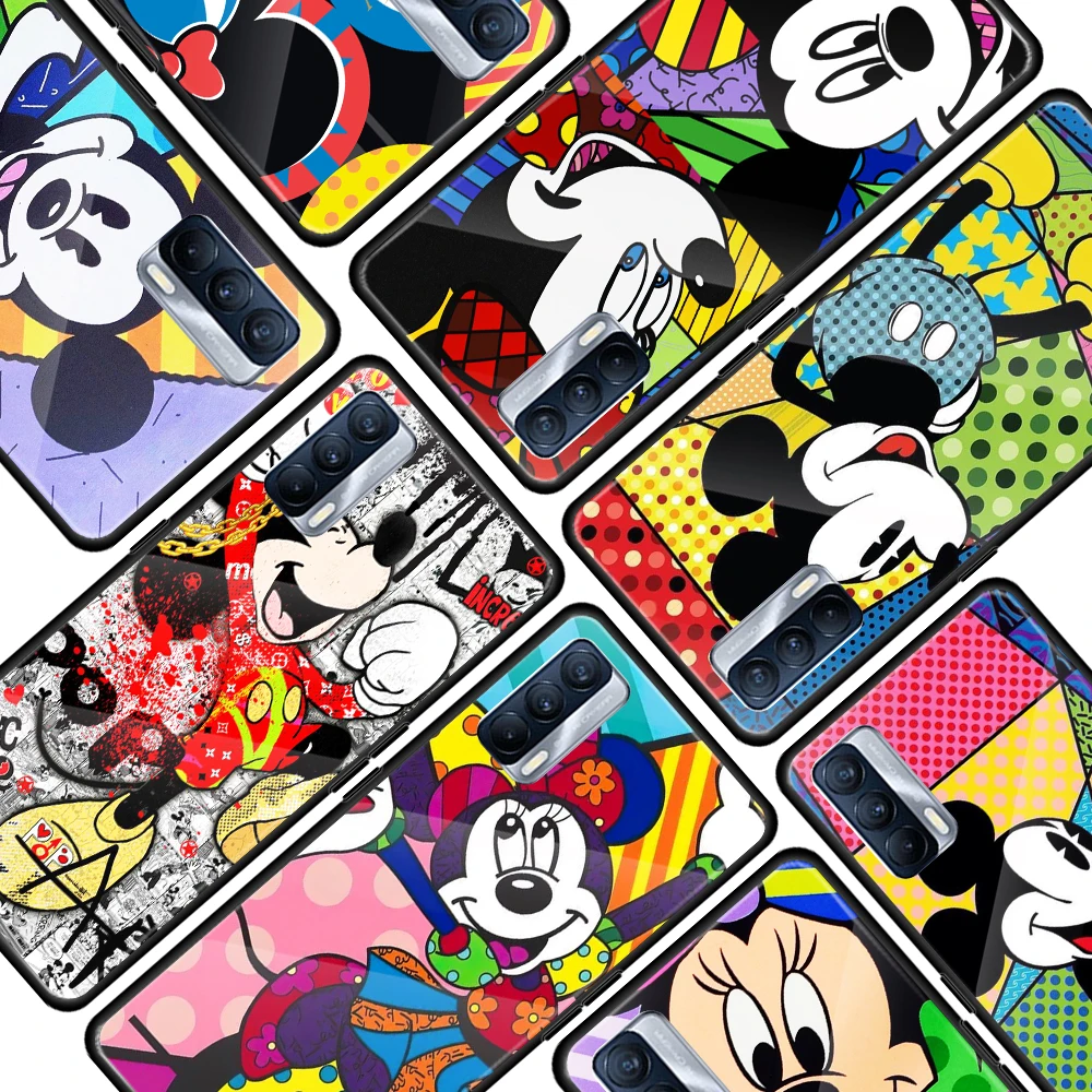 

Color Disney Mickey for OPPO Realme 7i 7 6 5 Pro C3 XT A9 2020 A52 Find X2Lite Luxury Tempered Glass Phone Case Cover