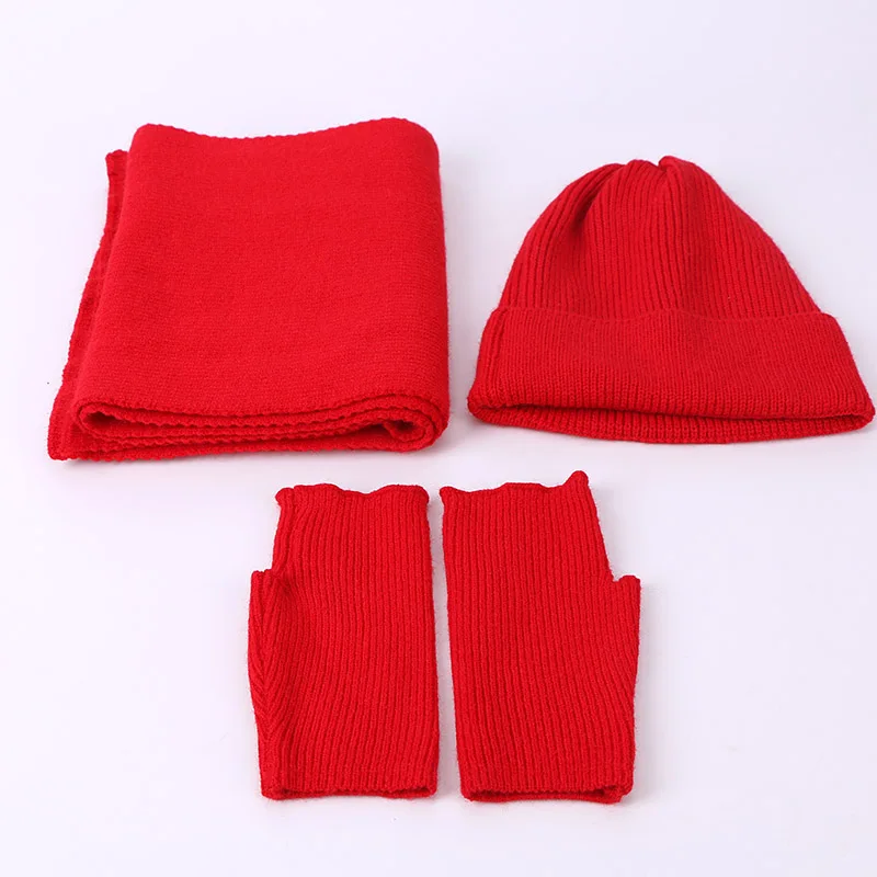 Новинка женские зимние перчатки с кроличьим мехом шарф шапка комплект из трех