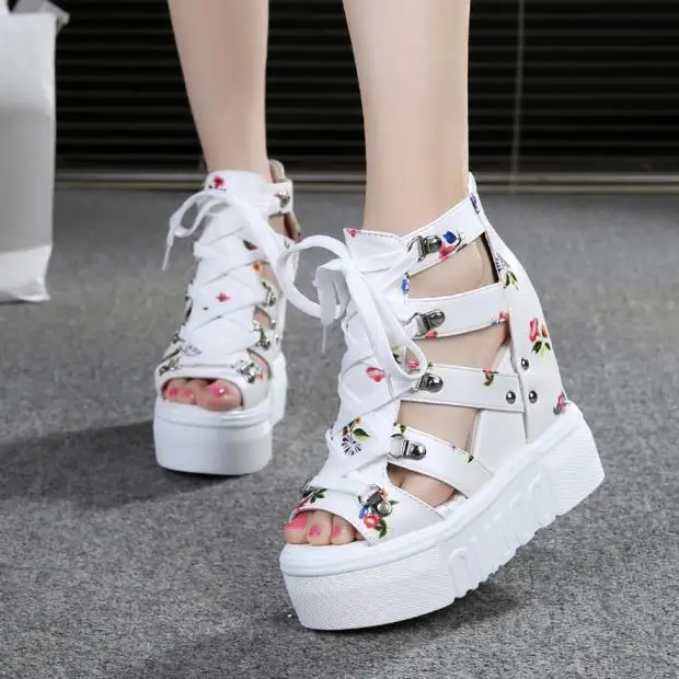 Summer women's shoes super high heel fish mouth wedge sandals summer 2019 new ladies inside increased waterproof platform | Обувь