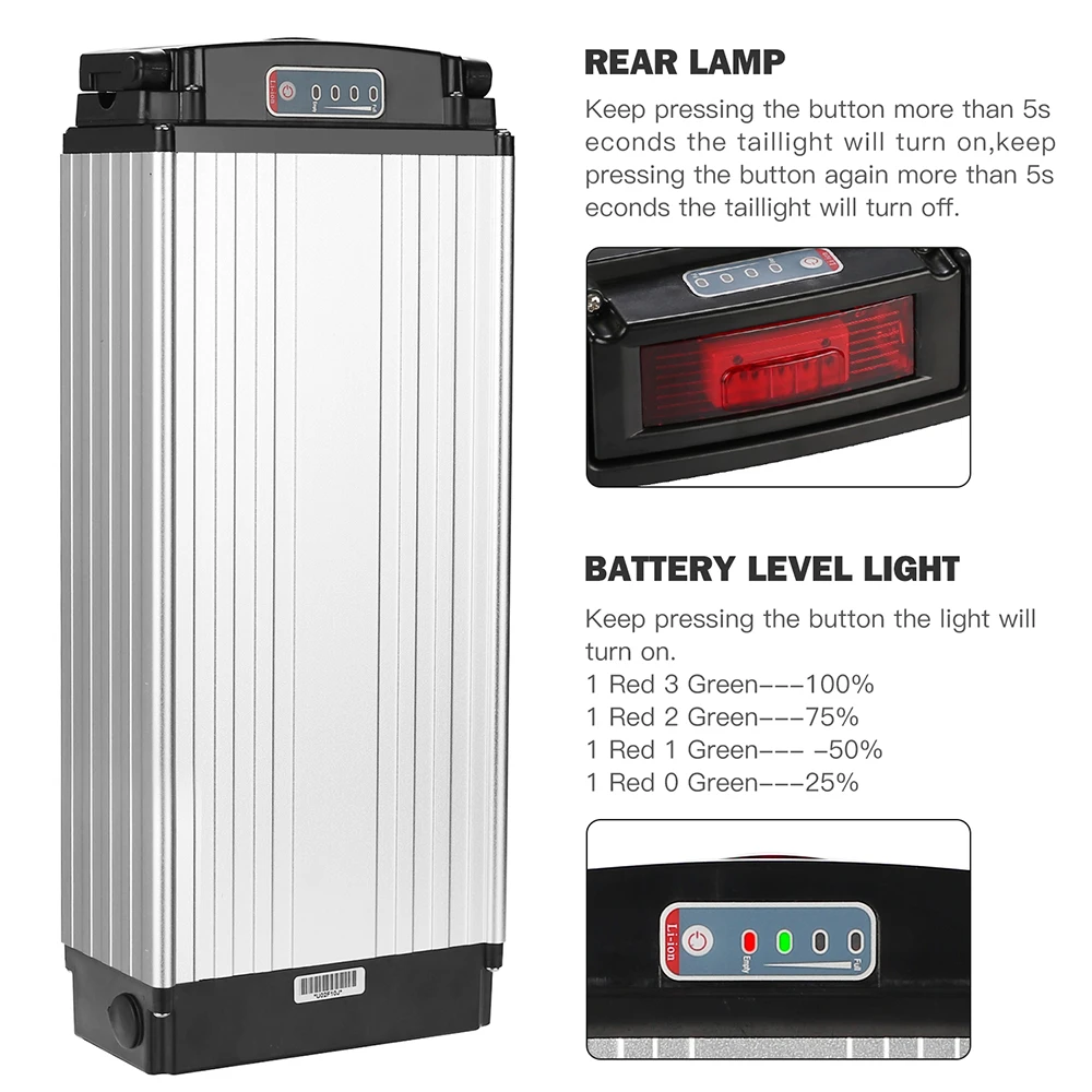 

Silver Rear Rack 24V 30Ah 20ah 25ah 40ah 50ah 18650 Cell ebike Battery 24V Electric Bicycle Batteries for 500W BBS02 350W motor