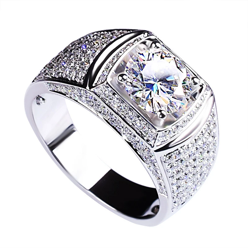 

Real Sterling Silver 925 Men's Ring Charm Engagement Full Diamond Gentleman Wedding Party Gift Exquisite Elegant Vintage Classic