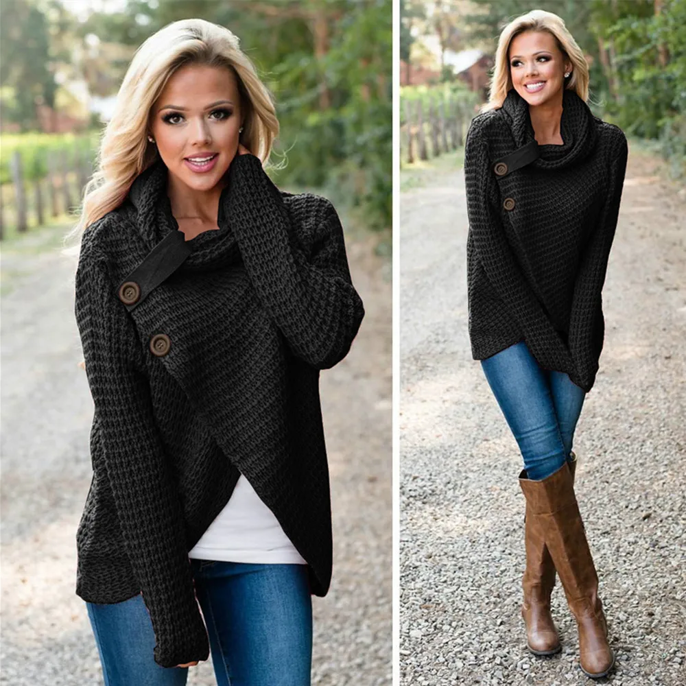 Женский осенний и зимний Универсальный Повседневный вязаный свитер с разрезом свободные льняные
