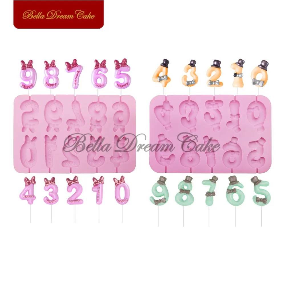 

0-9 Number Shape Lollipop Silicone Mold Cake Topper Chocolate Candy Mould For Birthday Party Cake Decorating Tool Bakeware