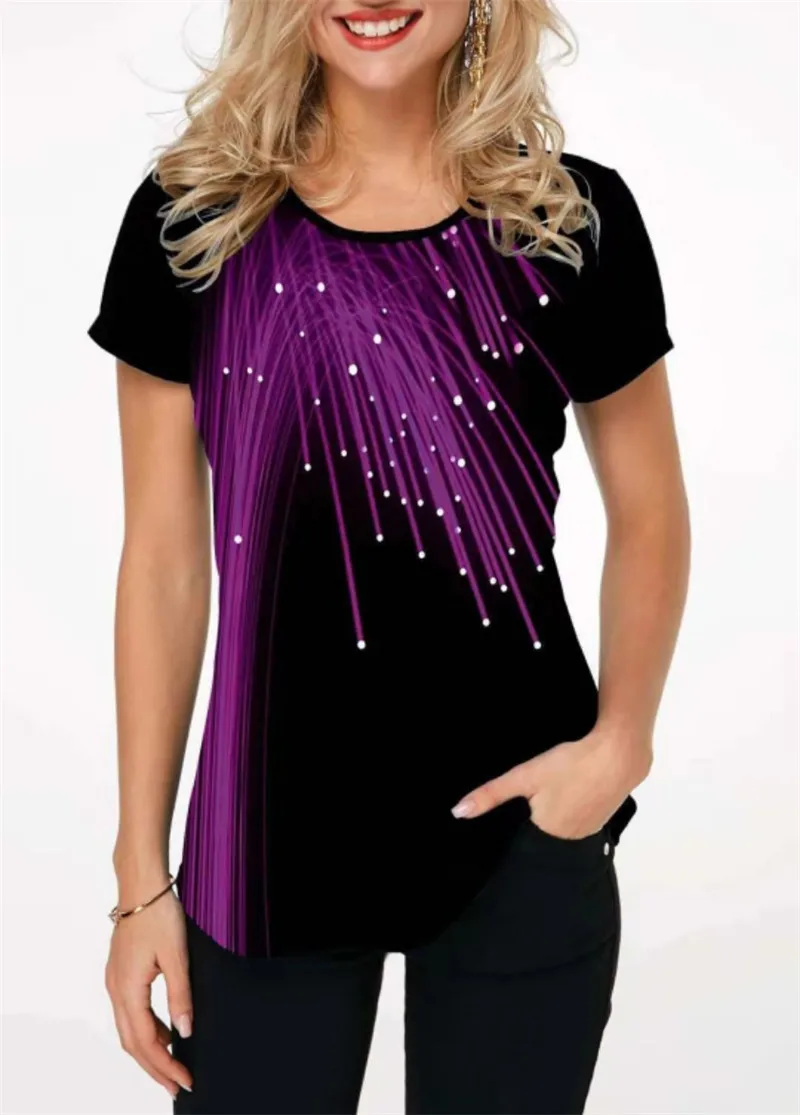 

New Summer 3D Print Women T-Shirts Short Sleeve Fashion Tee Blue Casual Loose Tops Gradient Female Street T-Shirt Plus Size 5XL