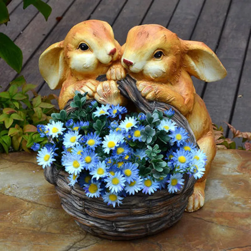 

Outdoor Creative Lawn Villa Garden Forest Courtyard Double Rabbit Sculpture Landscape Balcony Flower Pot Decoration M2904