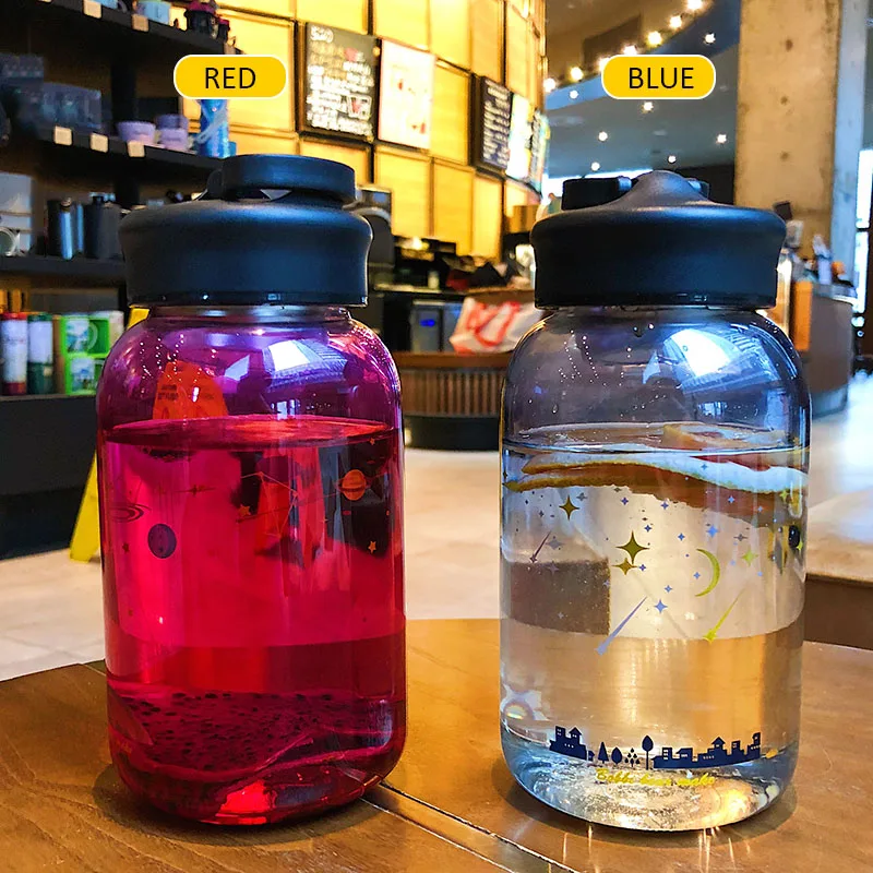 

600ML Starry sky Gradient Glass Water Bottle With Protective Bag Cute Fashion Leak proof Water Cup for Girls Sport Drink Bottles