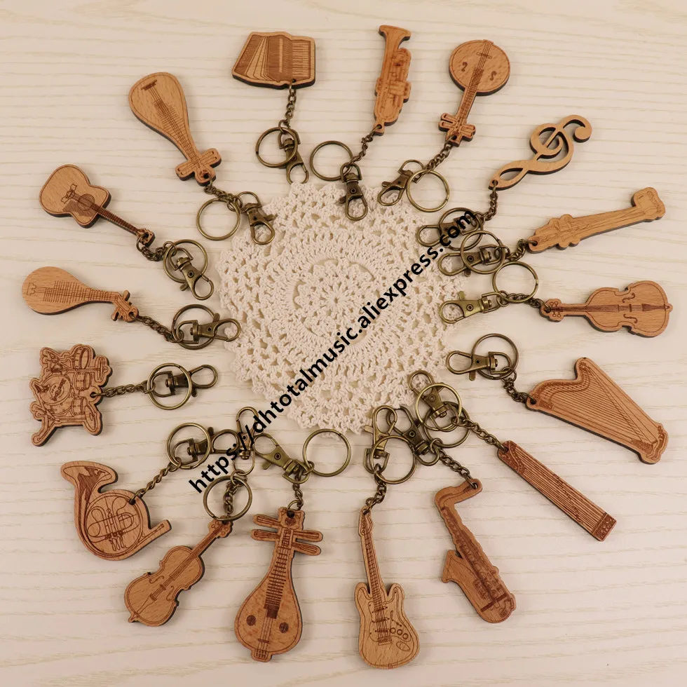 Брелок для ключей с подвеской в виде скрипки пианино гитары гучжэн деревянный