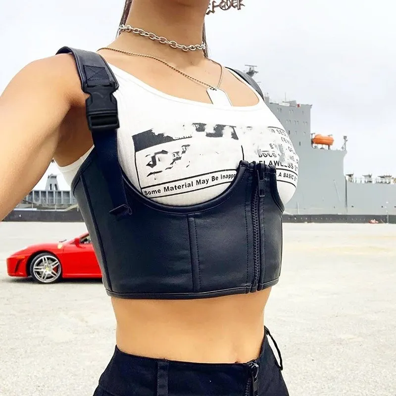 Женский Регулируемый укороченный топ из искусственной кожи с глубоким v-образным