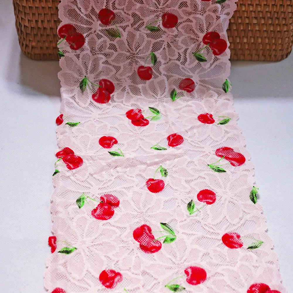 2 ярдов 19 см ширина вишня фрукты печатных эластичный кружевной отделкой розовый