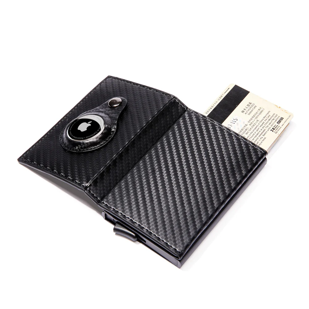 Rfid Credit Card Holder For Apple Airtag Wallet Purse Men Women Carbon Fiber Coin Wallet with Photo ID Window Money Clips Wallet