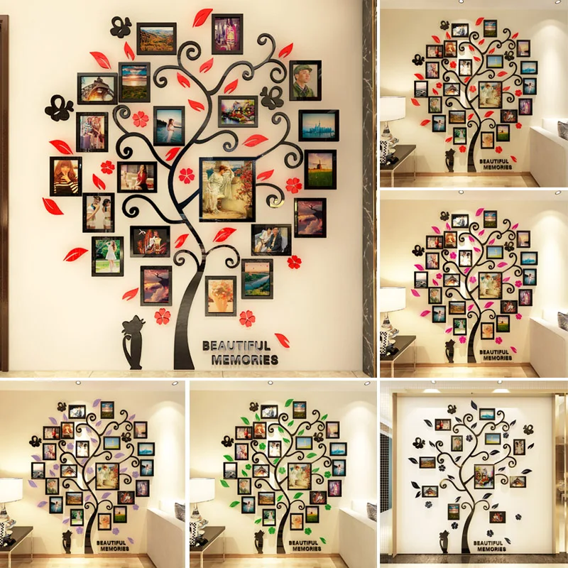 3D Acrylic Crystal Wall Sticker Adhesive DIY Stereo Photo Frame Tree Pattern Wear Resistant Home 100/130CM E2S | Дом и сад