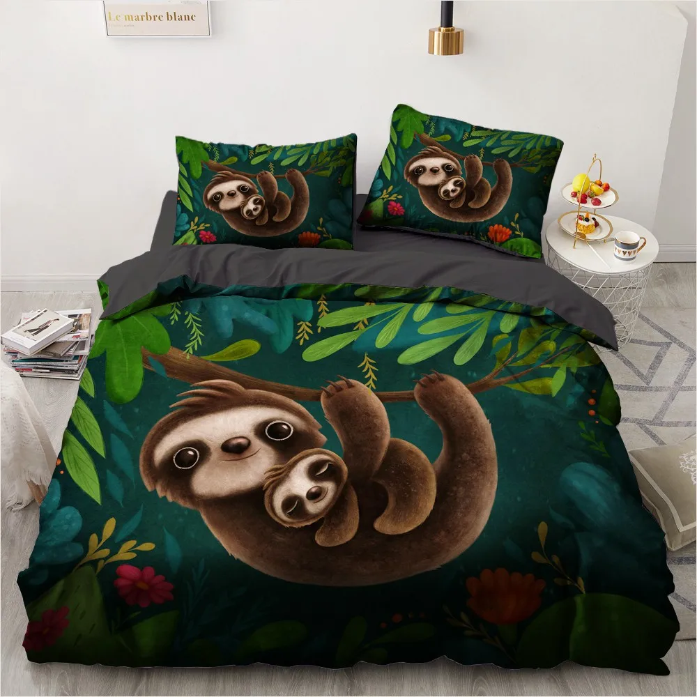 3D Bedding Sets Black Duvet Quilt Cover Set Comforter Bed Linen Pillowcase King Queen 180x210cm Green Forest Design Home Texitle