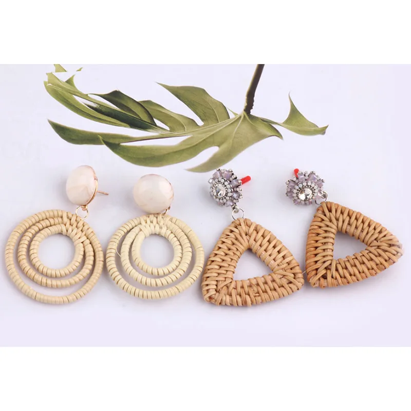 2 шт Ретро преувеличенные геометрические капли воды Бамбук и ротанга тканые