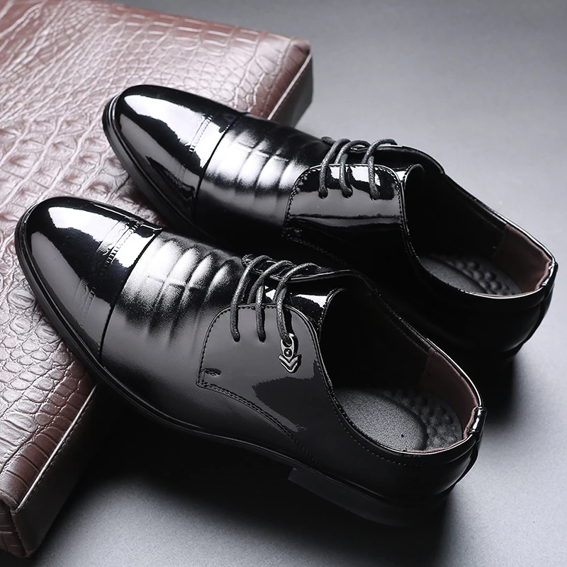 

Black Classic Men dress shoes Big size 48 fashion Llace-up Wedding Office Formal Leather Shoes Deodorant Wear-resistant