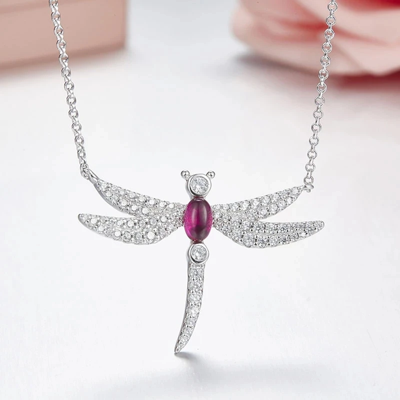 

Цепочка женская из серебра 925 пробы, со стрекозой и красным камнем