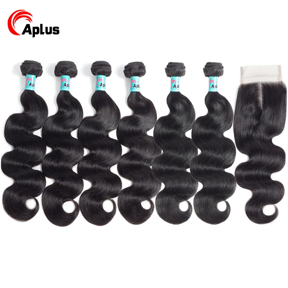 Aplus волос бразильские волосы волнистые пряди с закрытием натуральный черный для