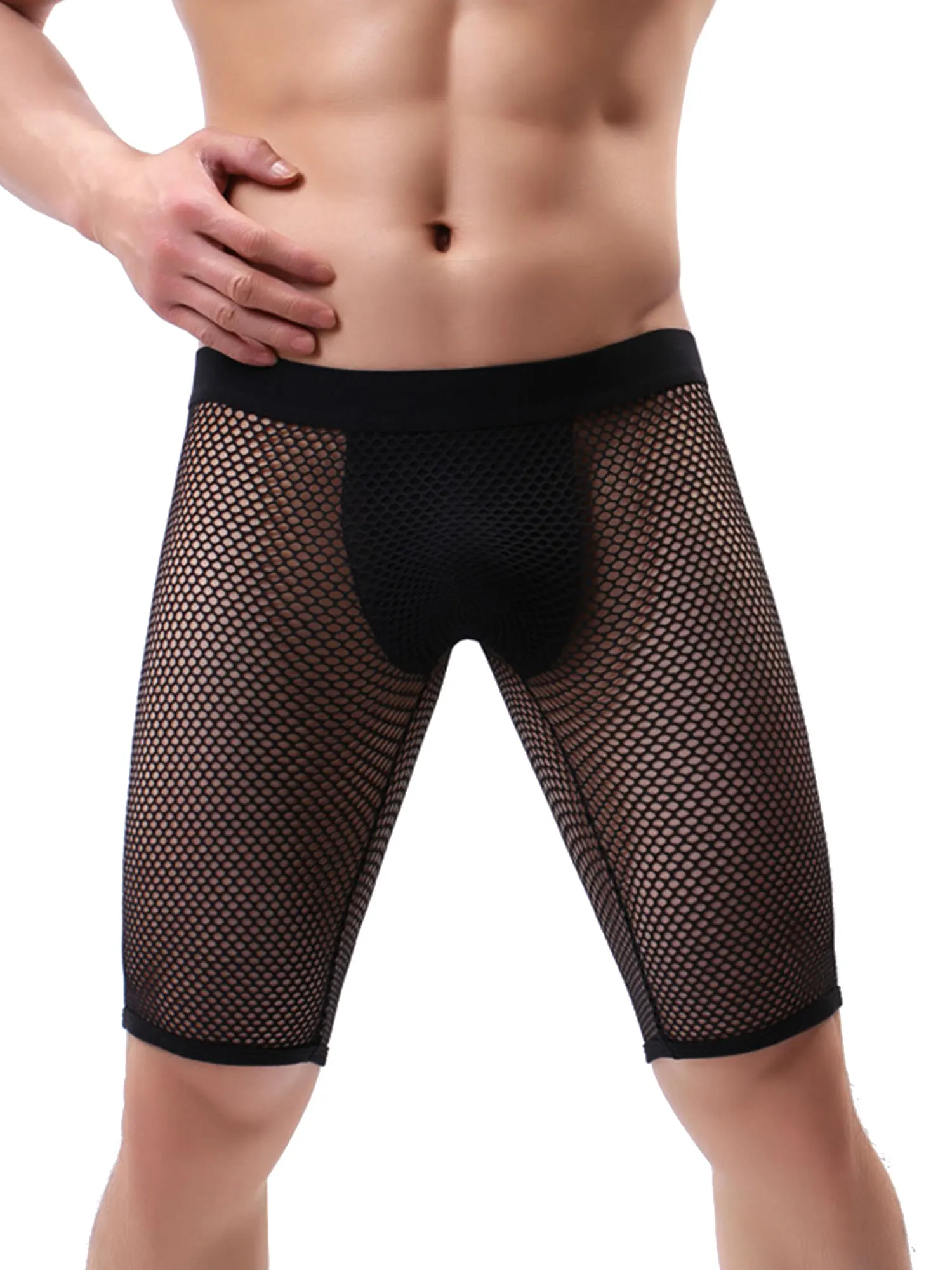 

Men Hollow Out Mesh Shorts See-Through Low Rise Elastic Waistband Beach Short Trousers Sports Fitness Bottom Underpants