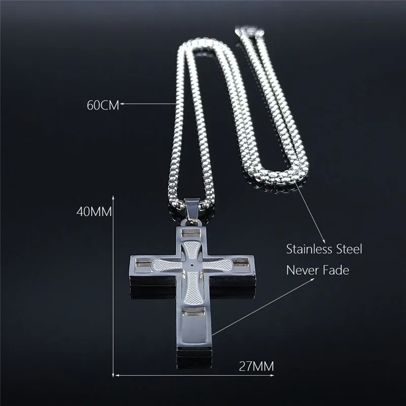 

2021 Cross Stainless Steel Long Chain Necklaces Men Silver Color Statement Necklace Jewelry acero inoxidable joyeria NXS02