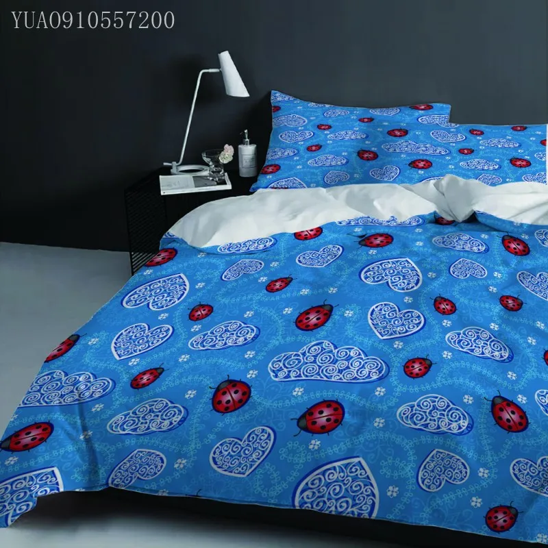 Blue Printed Bedding Set King Europe Queen Custom Ladybug Duvet Cover Cartoon Pattern Quilt Bedclothes Bed | Дом и сад