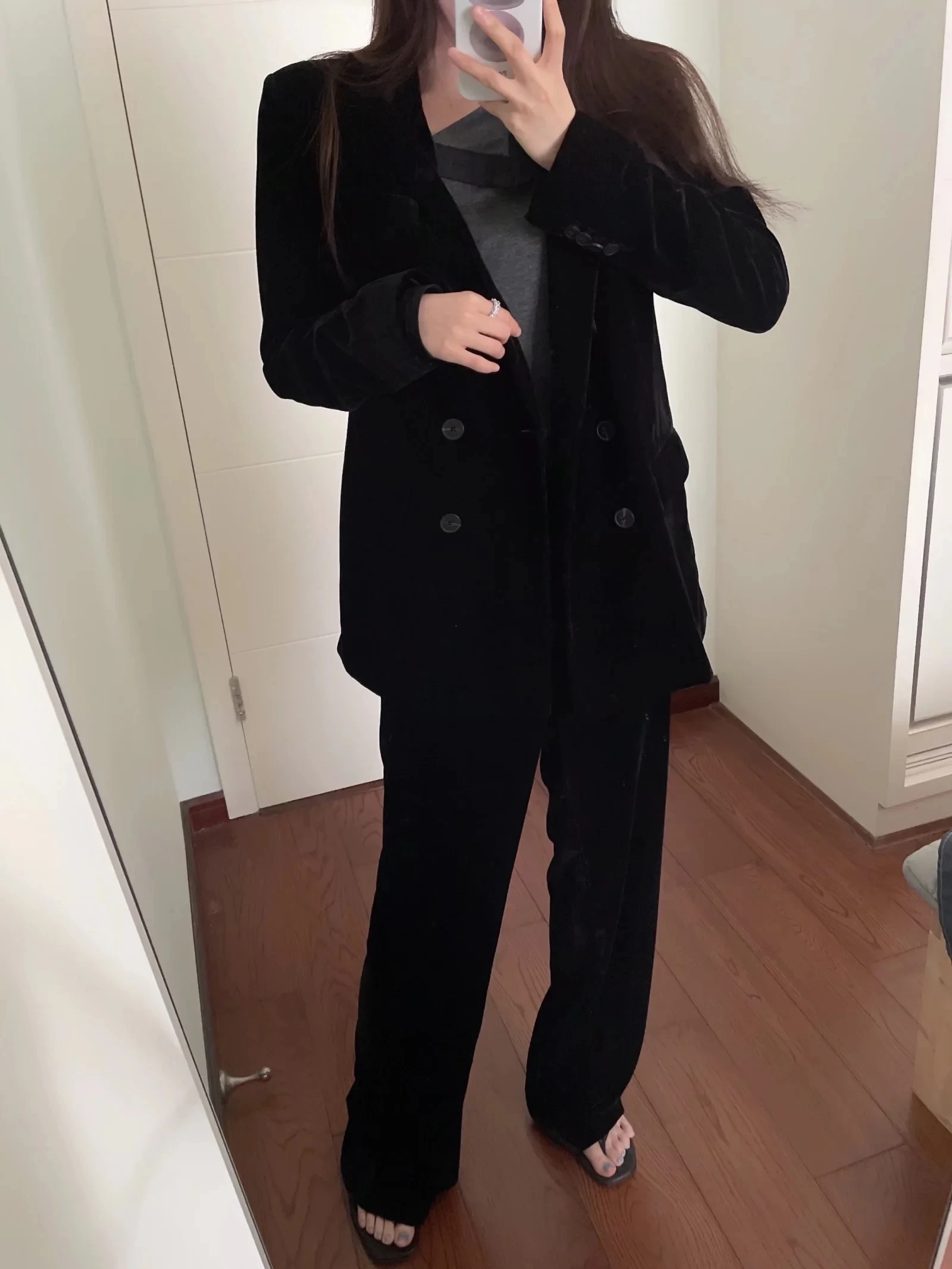 

DYLQFS 2021 Женский комплект из двух частей винтажный черный бархатный элегантный офисный женский двубортный Тонкий Блейзер женские повседневн...