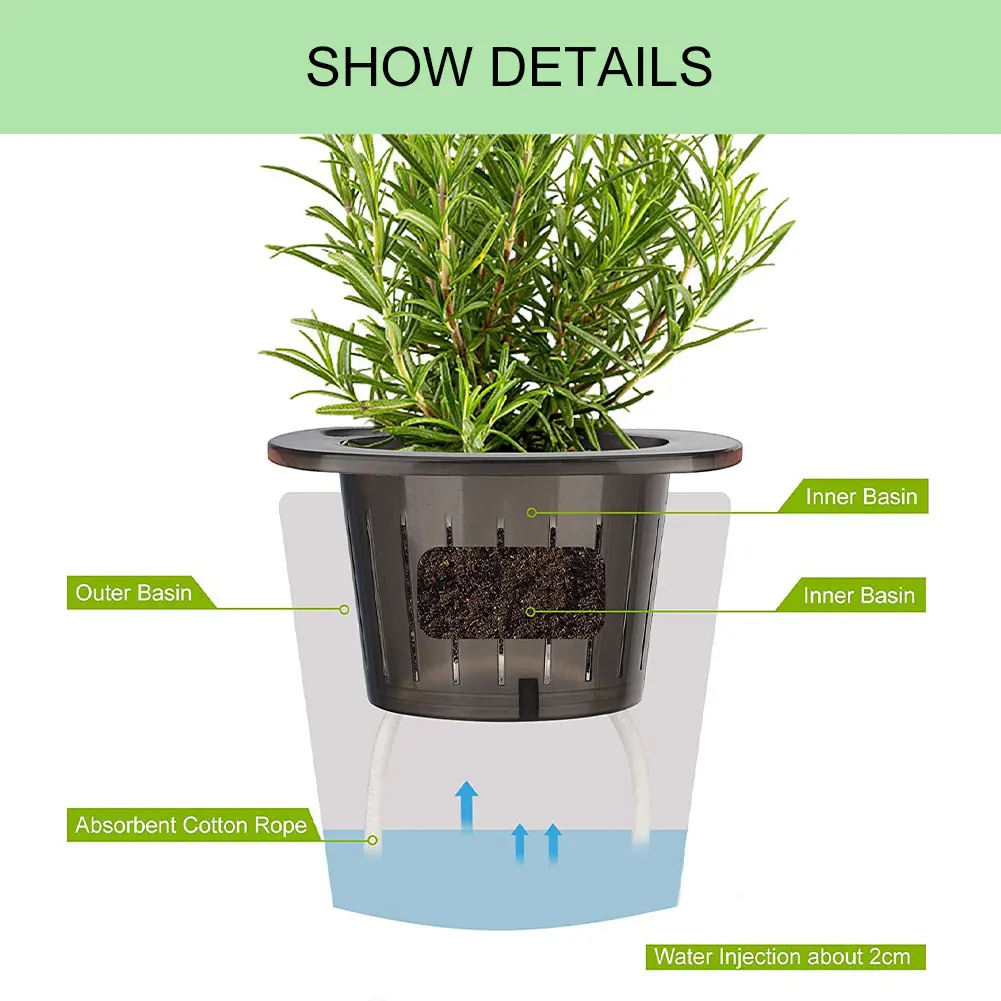 

10PCS Round Plastic Plant Pot Visualable Water Level Cotton Thread Self-Watering Flowerpot Artificial Refinement Garden Tools