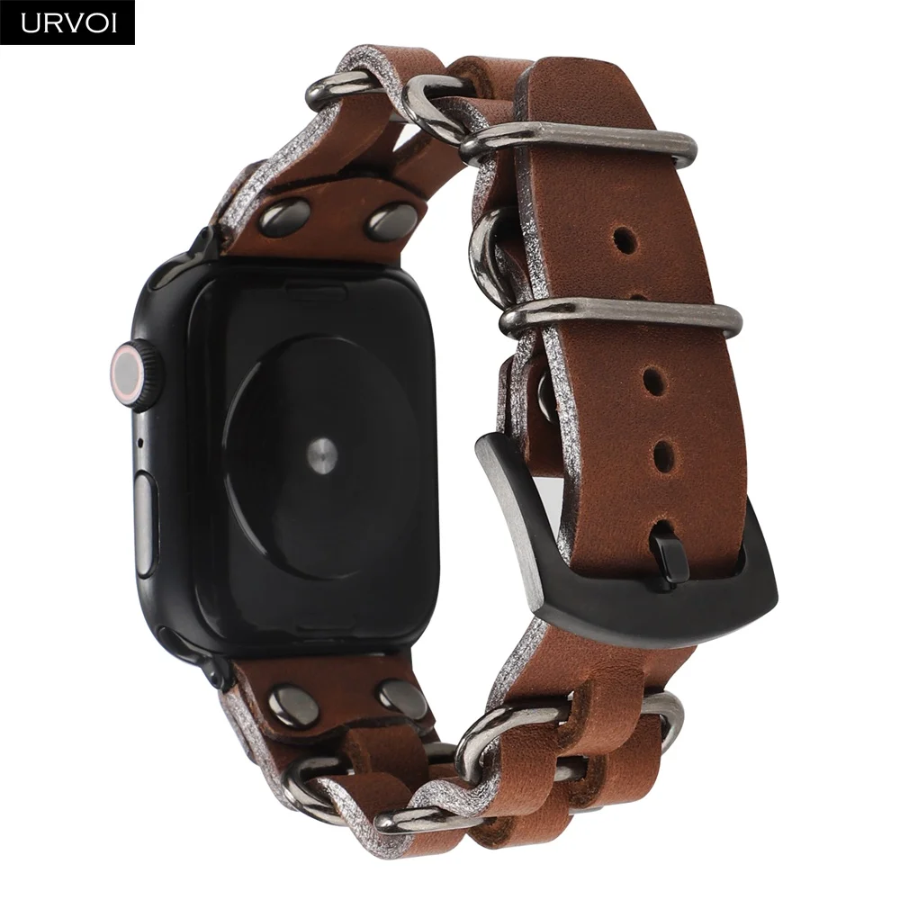 Ремешок URVOI для Apple Watch series 5 4 3 2 1 из натуральной кожи с кольцами ремешок iWatch 40 44 мм