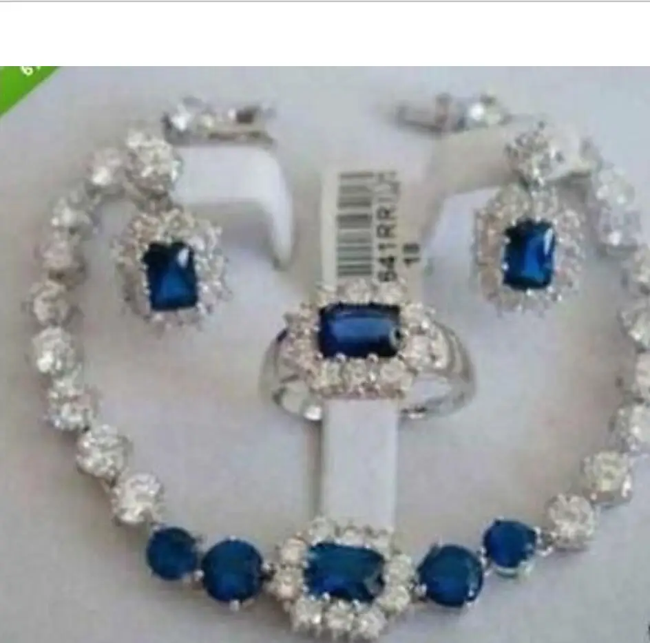 

Комплект ювелирных изделий для женщин, голубой нефритовый браслет, серьги, кольцо с покрытием, часы, оптовая продажа, кварцевый камень, Кристалл CZ