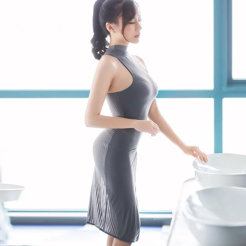 Сексуальное эротическое платье с высоким вырезом Прозрачное карандаш милое