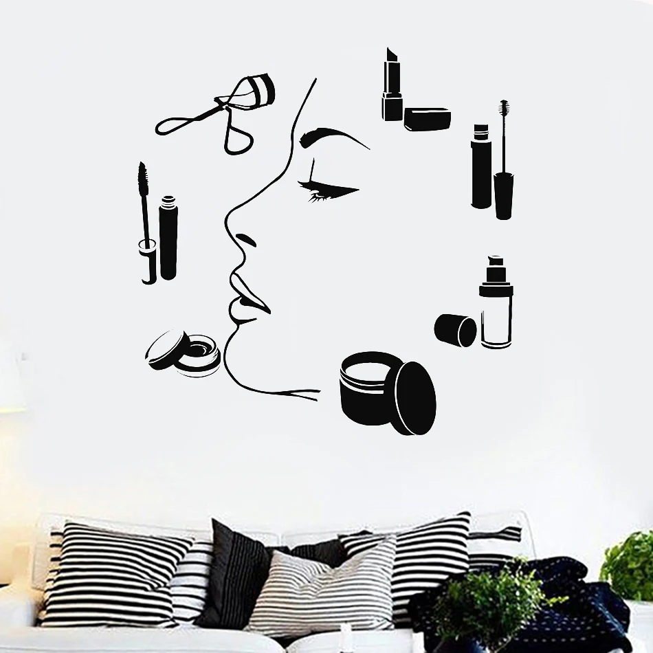 

Vinyl Wall Decal Makeup Artist Beauty Salon Studio Fashion Model Art Wall Stickers Vinyl Decals Removable FK-11