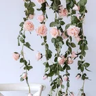 Искусственный шелк розы в виде вьющегося стебля с цветами Свадебные украшения искусственные растения, ненастоящие растений листьев гирлянда романтический свадебный Декор для дома
