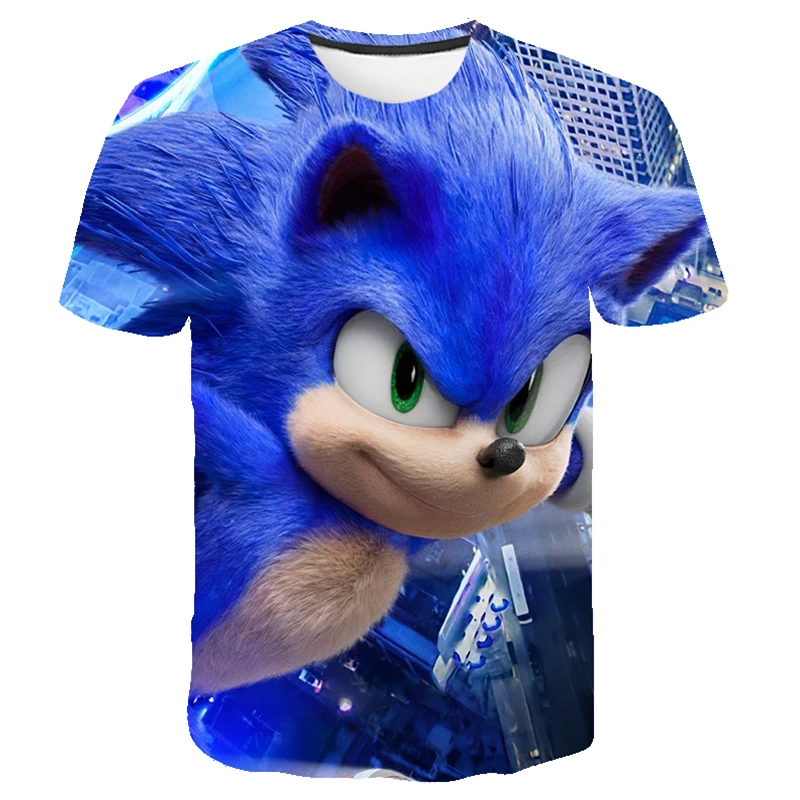 

Fashion casual and comfortable T-shirt for kids boys and girls, O-neck short-sleeved 3D hedgehog blue anime T-shirt with sequins