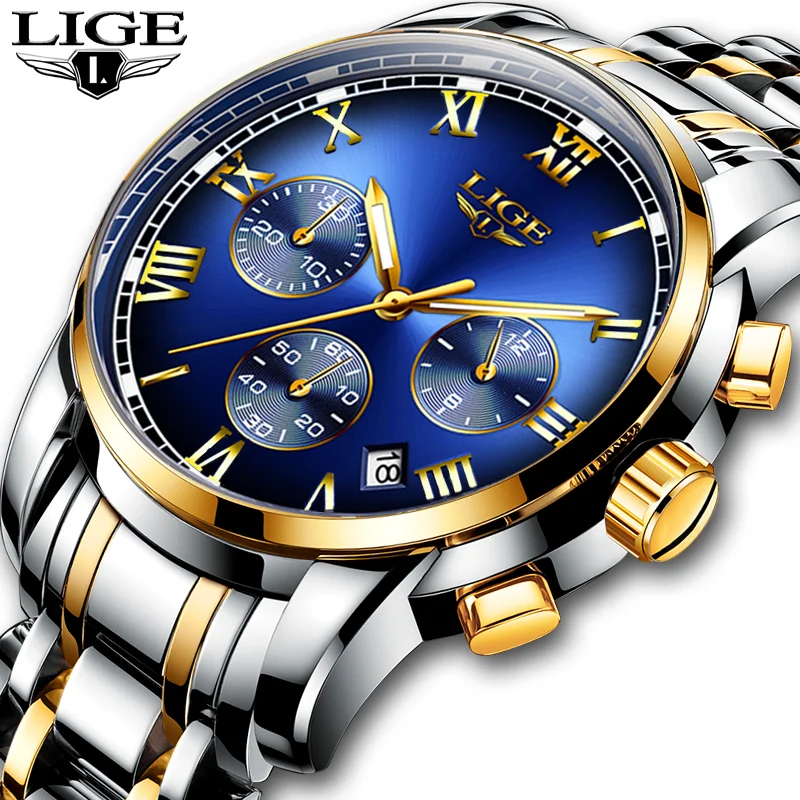 Relogio Masculino Mens Watches LIGE Top Brand Luxury Chronograph Fashion Watch Men Business Waterproof Full Steel Quartz Watch