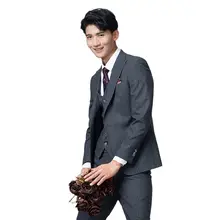 Ropa de moda para hombre, traje de negocios Formal con solapa de pico, rayas grises oscuras, un solo botón, esmoquin de boda (1)