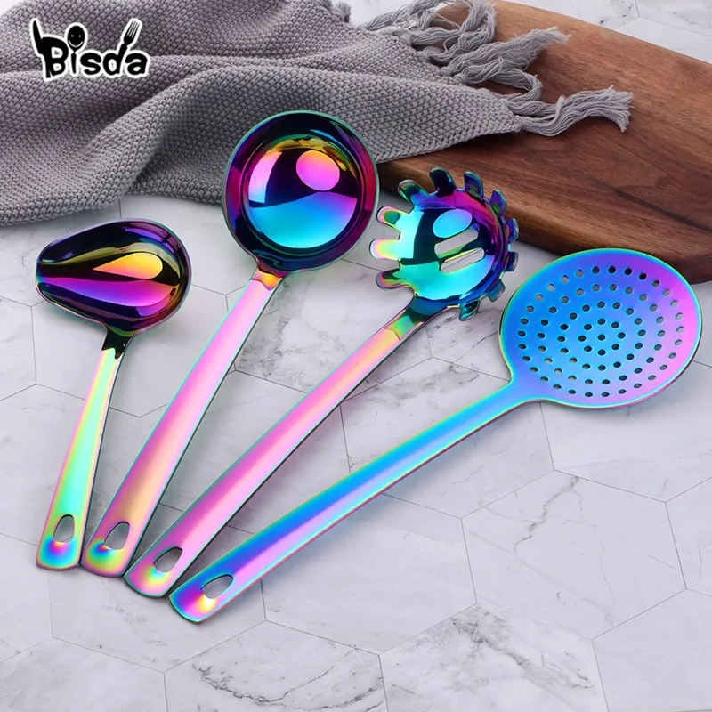 4/12pcs Stainless Steel Kitchen Utensils Gold Cooking Tool Long Serving Sets Scoop Spoon Fork Turner Ladle Cake Shovel | Дом и сад