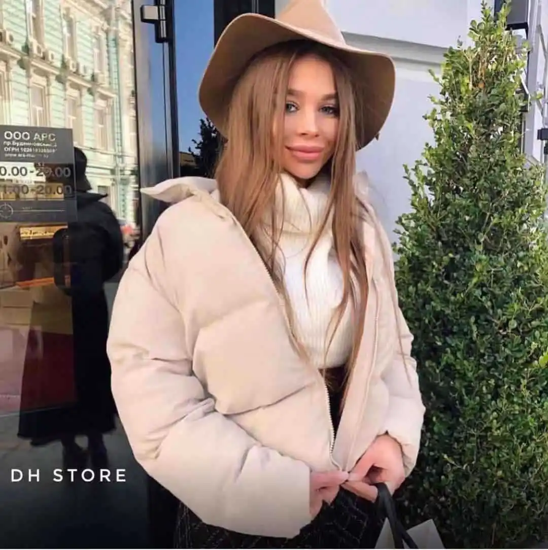 Хлопковое стеганое пальто куртка женская на молнии стоячий воротник короткая