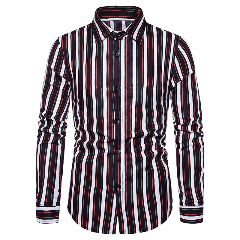 

Men's Korean 2021 Spring and Autumn New Products Long Sleeve Shirt Printed Stand Collar Business Casual Shirt