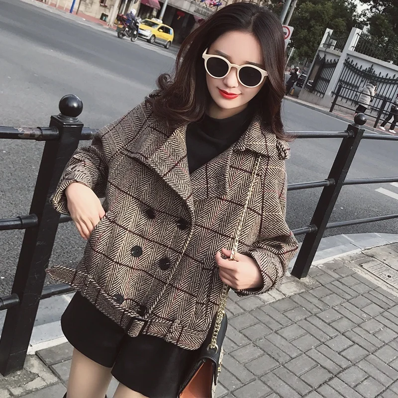 

Женское шерстяное пальто, модное свободное короткое пальто в Корейском стиле для студенток, подходящее ко всему, Осень-зима 2021