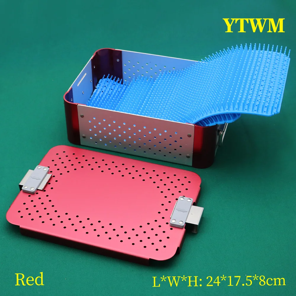 Sterilization box for surgical instruments 8 cm red stainless steel aluminum alloy silicone with silicone pad