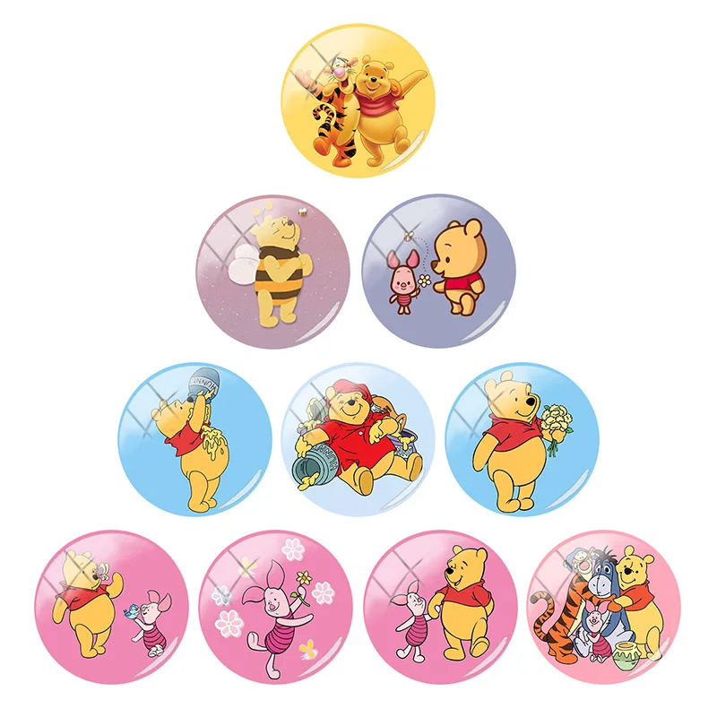 

Disney Cartoon Q Version Pooh 12mm/15mm/16mm/18mm/20mm Photo Cute Glass Cabochon Dome Flat Back DIY Gift