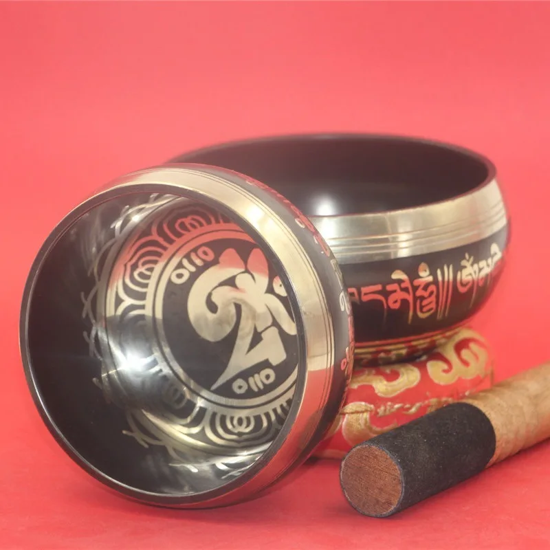 Тибетская Поющая чаша в комплекте с двойной поверхностью молоток и шелковая