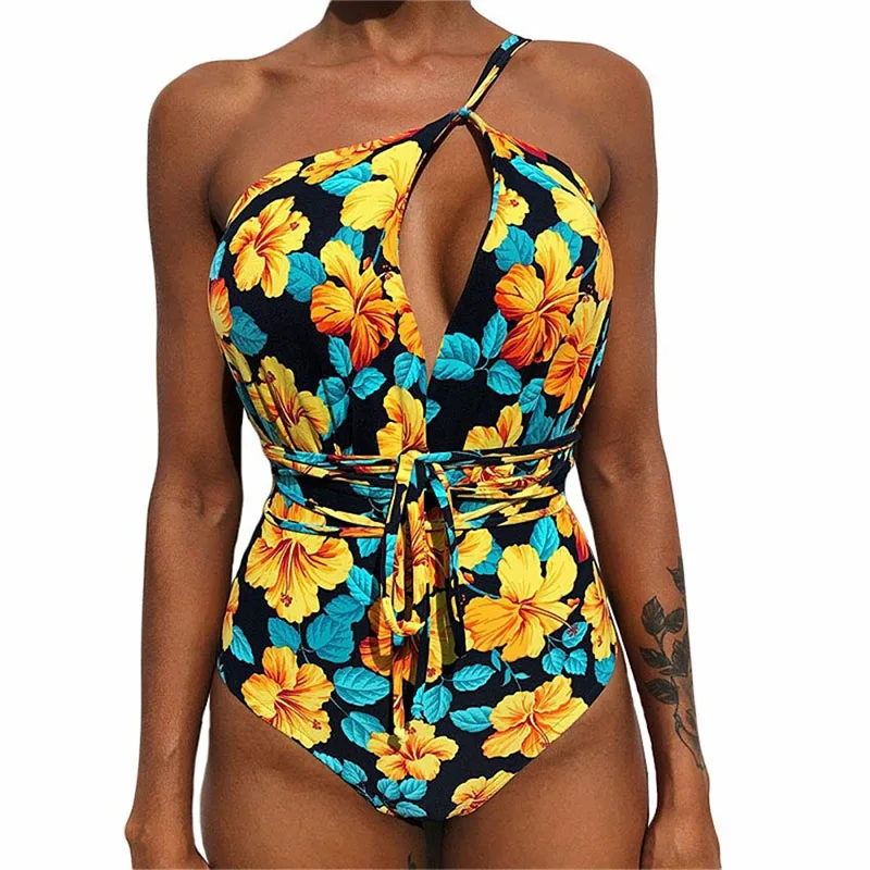 Купальник размера плюс женский цельный сексуальный бразильский цветочный ретро